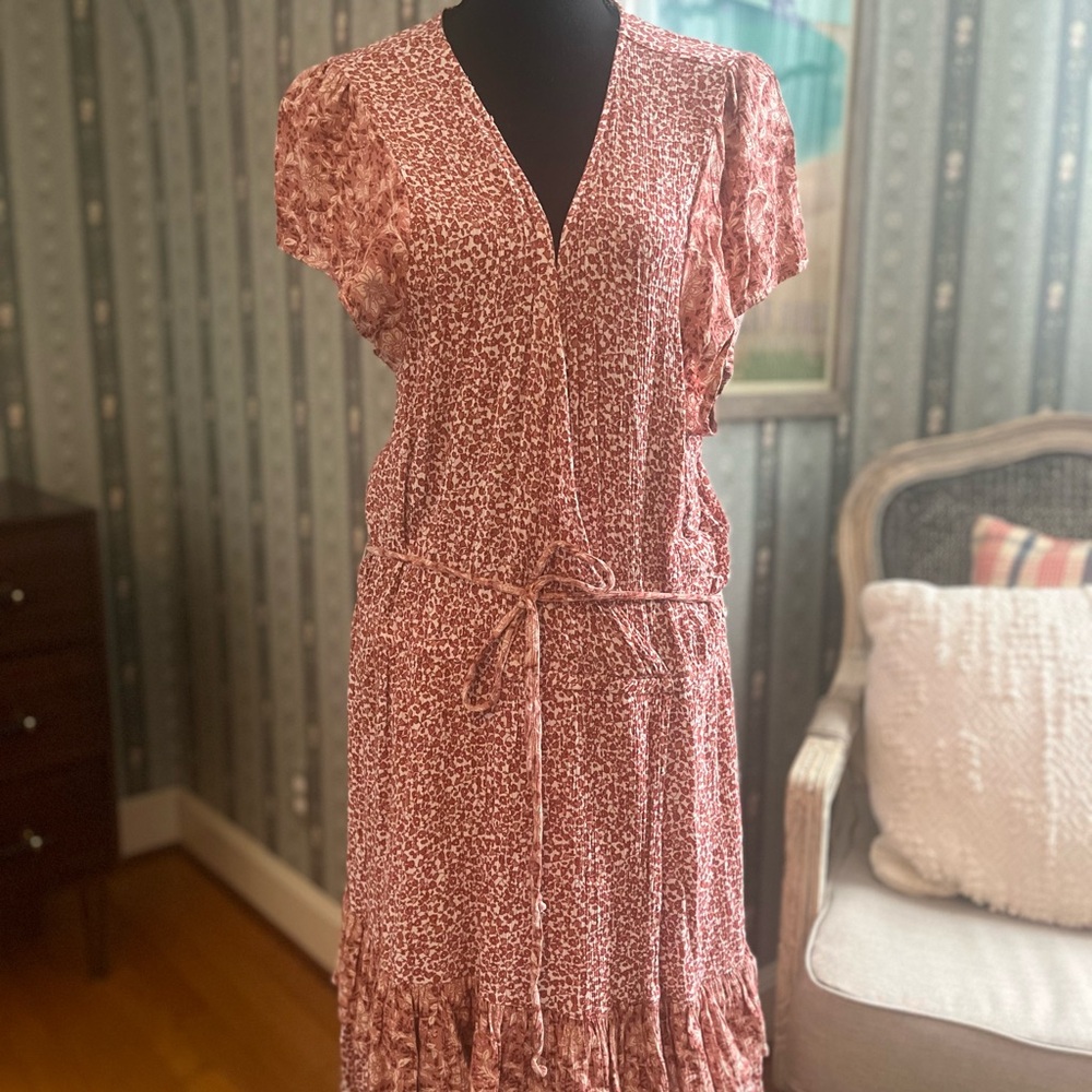 American Eagle Red/Pink Floral Patterned Wrap Style Dress